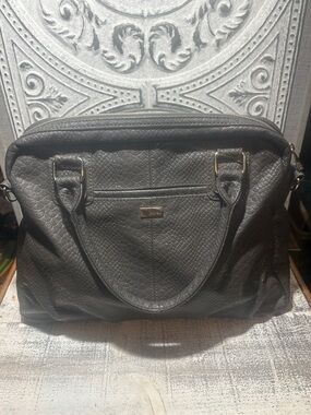 Faux-Snakeskin Top-Handle Satchel - Gray